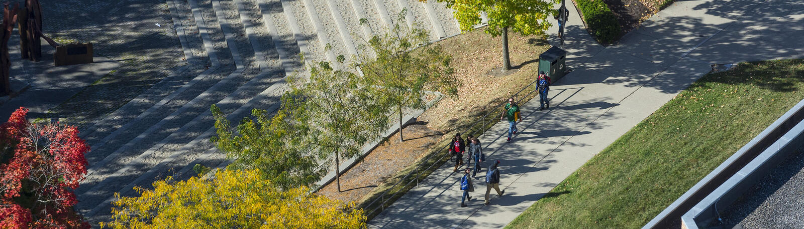 aerial photo of students walking outside on wright state's campus