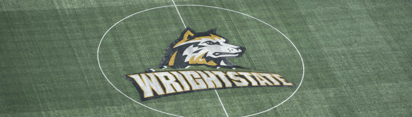 aerial photo of the wright state logo on the soccer field