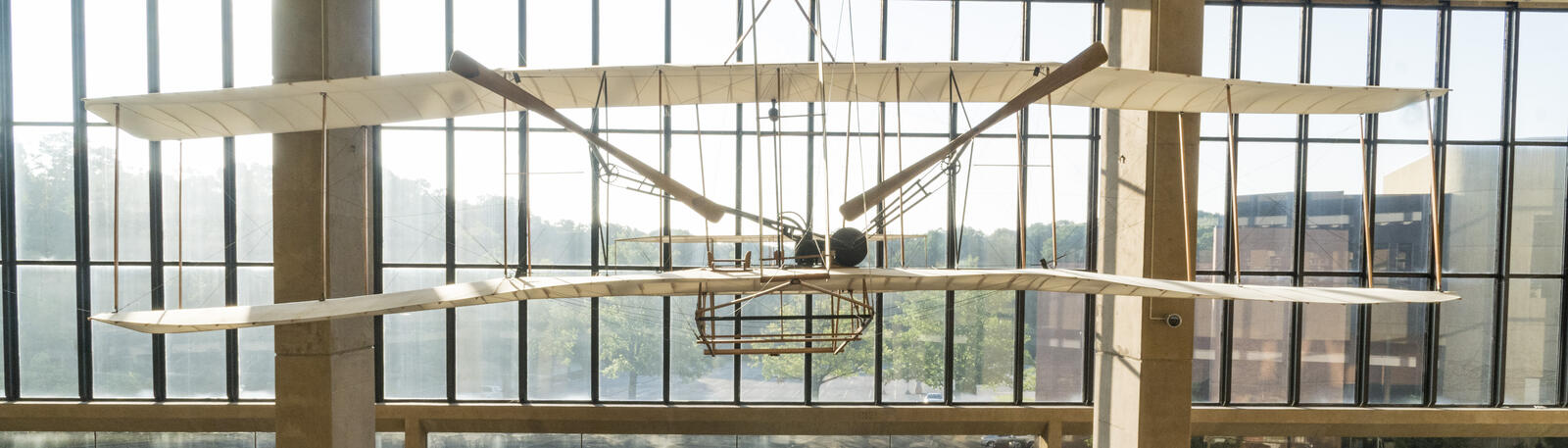 photo of the wright flyer in the dunbar library at wright state